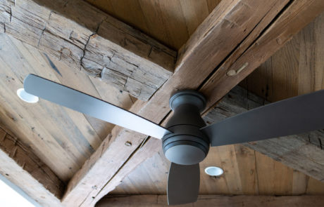 hardwood ceiling with fan